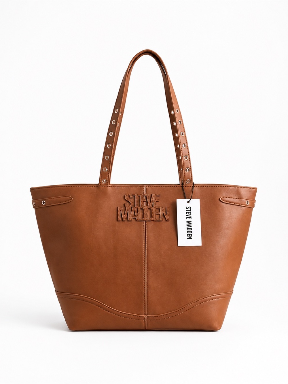 Steve Madden Cognac Leather Stud-Accent Tote
